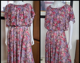 Vintage Pink and Purple Romantic Floral Dress Small Flutter