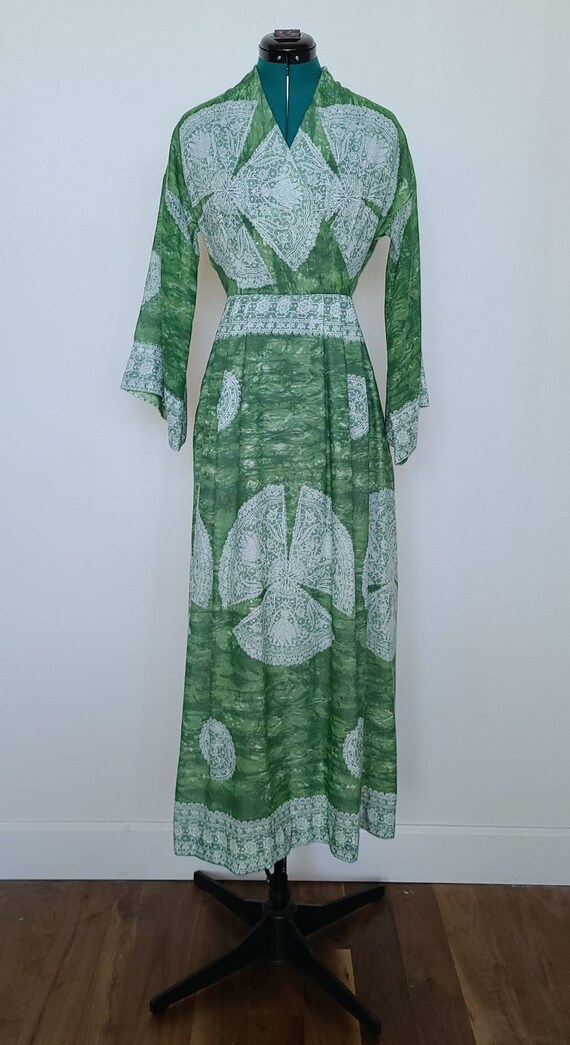 1970's Fan Print Maxi Dress