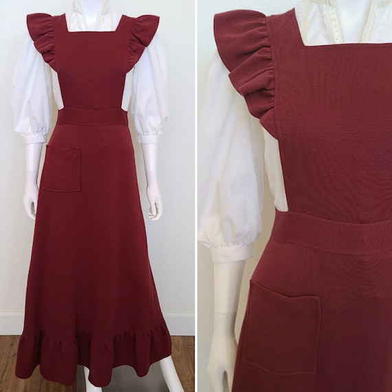 Vintage 1970's Pinafore Style Ruffle Sleeve Dress