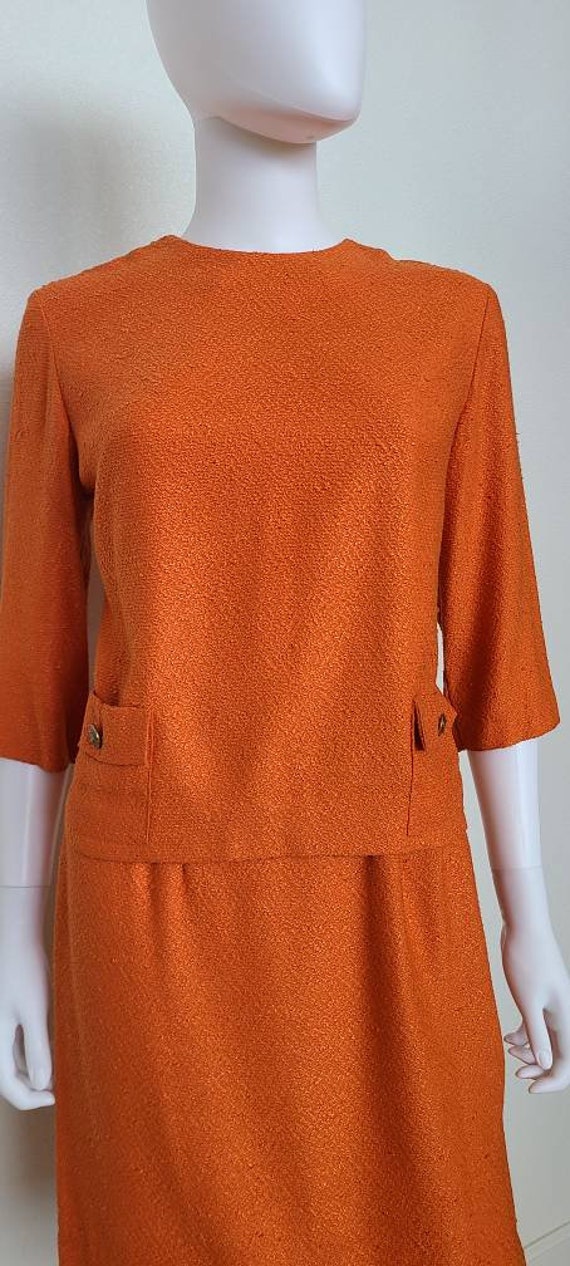 Vintage Orange Two Piece Skirt and Blouse Set Car… - image 9