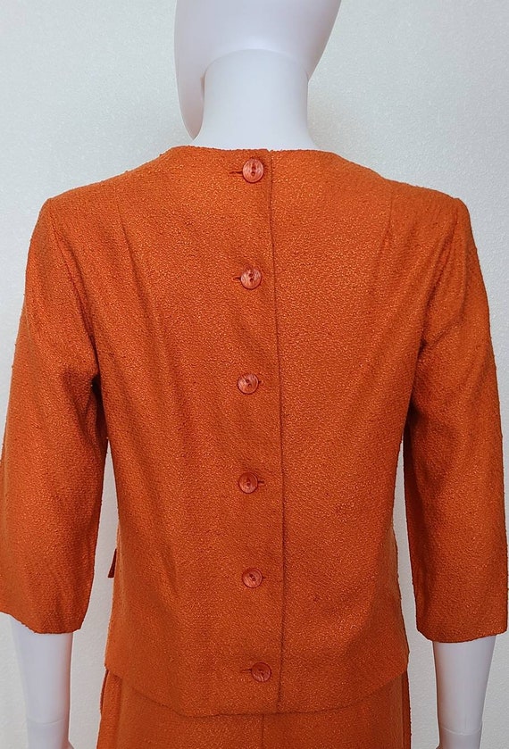 Vintage Orange Two Piece Skirt and Blouse Set Car… - image 6