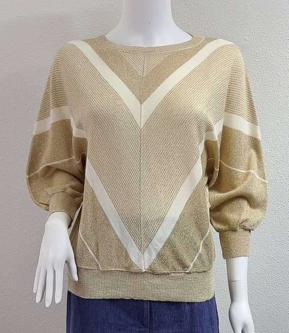 Vintage Striped Gold Lurex Dolman Top Chevron 70's