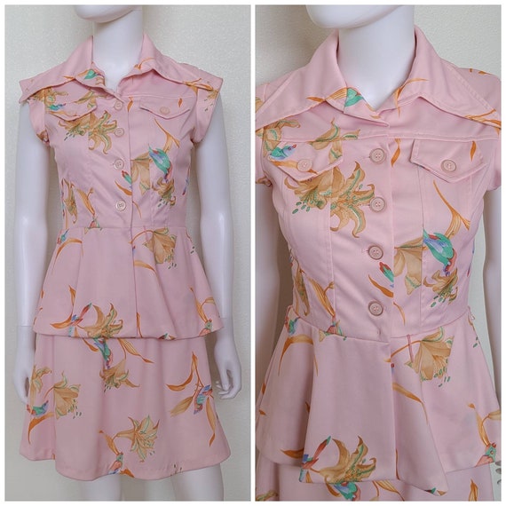 Vintage Pink Mini Skirt Set | 1970's | Small