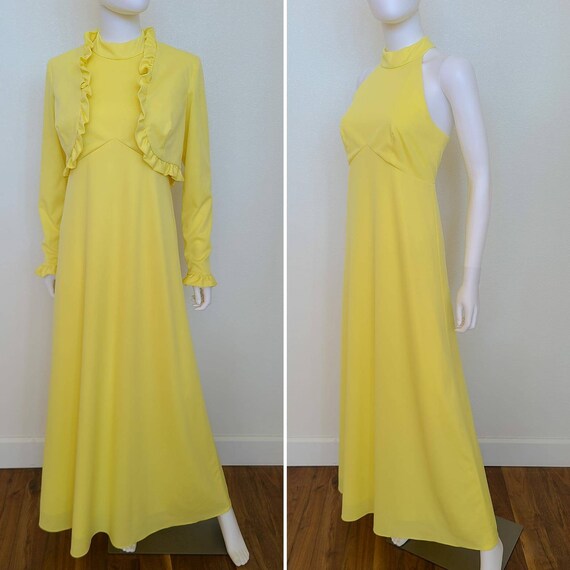 Vintage Yellow Maxi Dress and Bolero Set Medium 6… - image 1