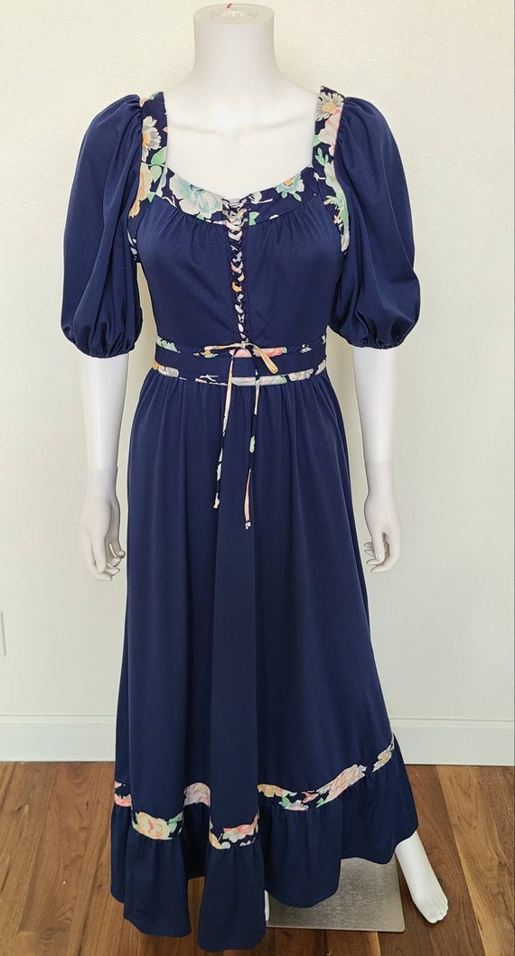 1970's Navy Maxi Dress Jody T California