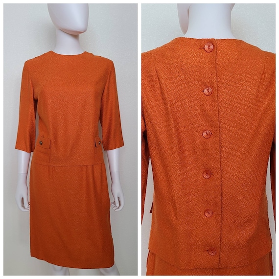 Vintage Orange Two Piece Skirt and Blouse Set Car… - image 1