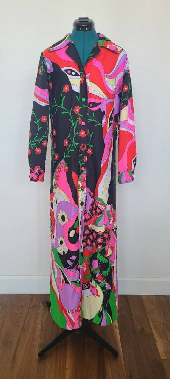 1970's Psychedelic Floral Maxi Dress