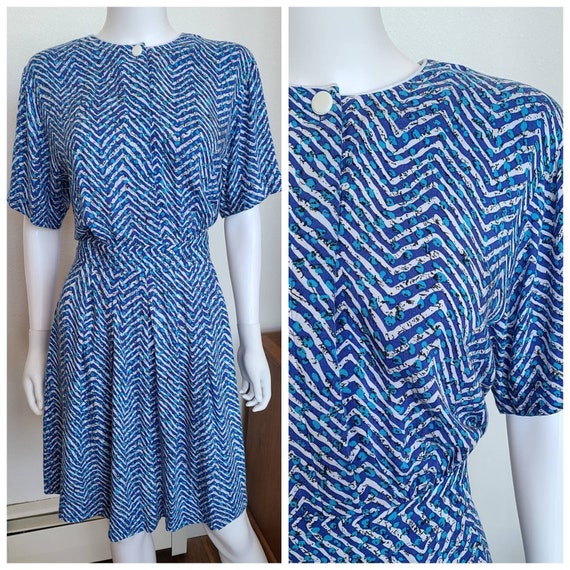 Vintage Lanz Originals Blue Abstract Chevron and … - image 1
