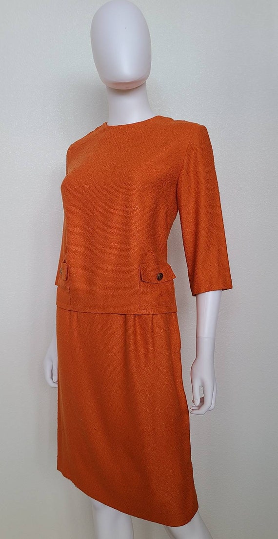 Vintage Orange Two Piece Skirt and Blouse Set Car… - image 3