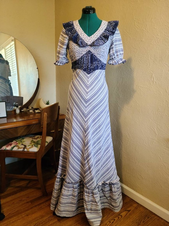 1970's Blue and White Prairie Dress