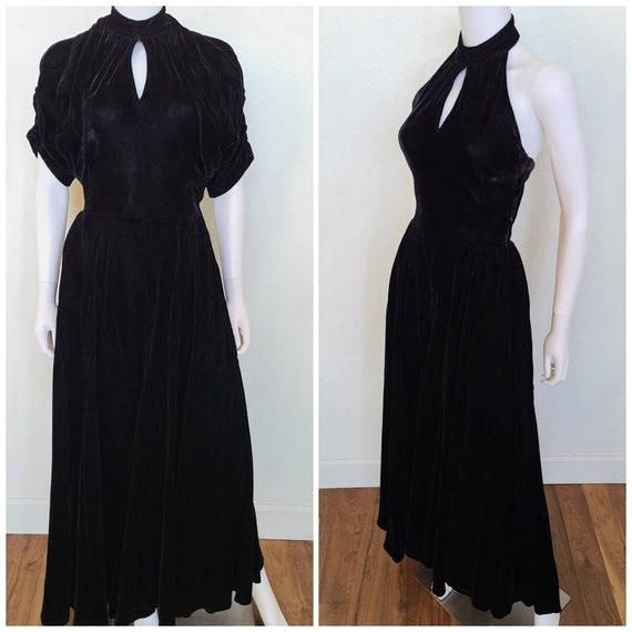 Vintage Black Velvet Evening Gown 1930's Wounded - Etsy