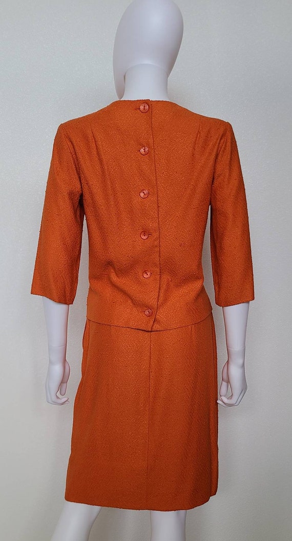 Vintage Orange Two Piece Skirt and Blouse Set Car… - image 5