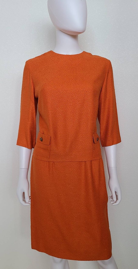 Vintage Orange Two Piece Skirt and Blouse Set Car… - image 2
