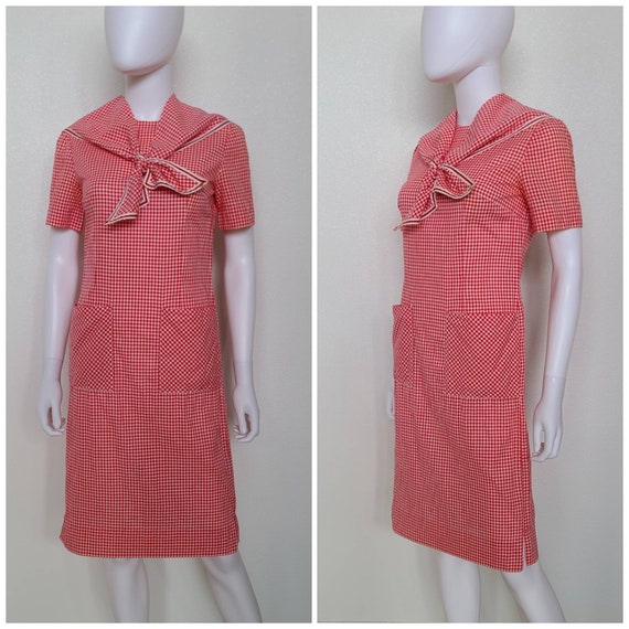 Vintage Red Gingham Shift Dress | Bust 37
