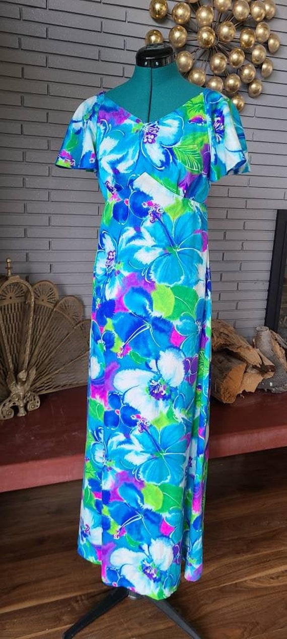 60's-70's Pomare Flutter Sleeve Maxi Dress