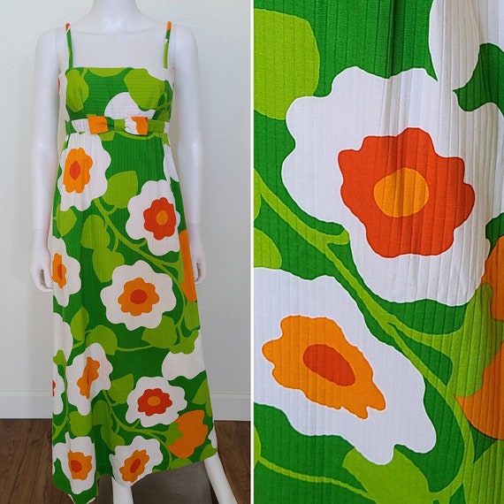 1970's MOD Malia of Honolulu Hawaiian Maxi Dress