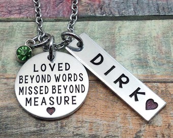 Memorial Jewelry, Funeral gift, In loving memory jewelry, memorial necklace, Loss of Father, Loved Beyond Words, Missed Beyond Measure