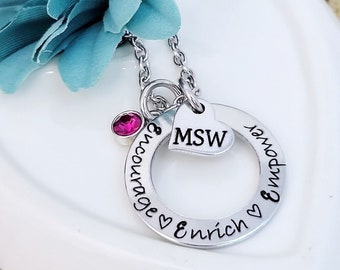 Social Worker Gift, Counselor Necklace, Gift for BSW, MSW, lsw, csw, lmsw, lpc, ma, Therapist jewelry, gift idea for therapist