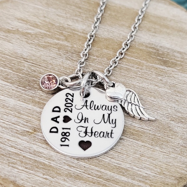 Memorial Jewelry, Loss of Father, Always in my heart, Loss of Mom, Sympathy Necklace, Memorial Necklace, Funeral Jewelry Remembrance Jewelry