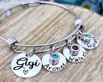 Gigi Bracelet Personalized with Grandkids names and birthstones, gift for Mom, gift for Grandma, custom Christmas Gifts, Perfect Unique Gift