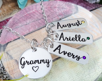 Grammy Necklace with Kids Names, Birthstone Name Bar Necklace, Mother's Day Gift, Custom Grandmother Necklace with Birthstones