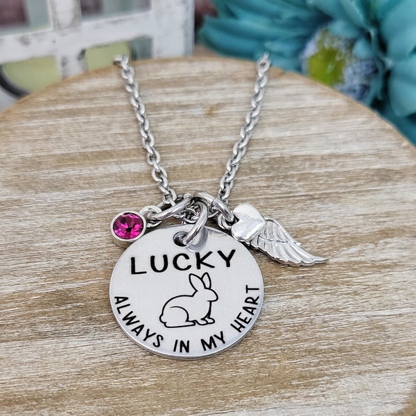 Rabbit Memorial Necklace, Pet Rabbit Loss, Bunny Remembrance Jewelry, Custom Personalized Jewelry, Sympathy Gift, Always in my Heart, Loved