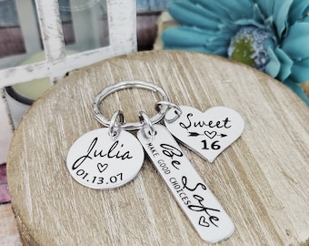 Sweet 16 gift, Teen Driver Gift, Drive Safe Key Ring for daughter, Sweet 16th birthday, Personalized Sweet Sixteen, Personalized key ring