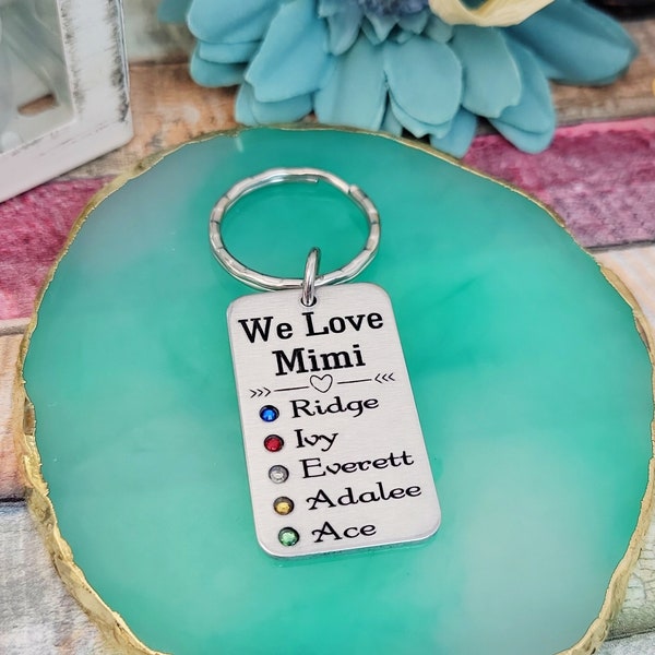 Custom Birthstone Keychain Gift for Her, Personalized Mother's Day Gift, Grandma or Nana Gift from Grandkids, Handmade Key Ring, Unique Gift