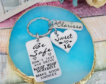 Personalized Drive Safe Be Safe Key Ring - Perfect Sweet 16 Gift for Your Teen Driver Daughter or son!
