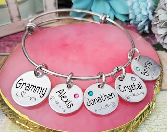 Custom Grandma Bangle Bracelet, Personalized Mother's Day, Birthday, or Holiday Gift, Unique Engraved Bracelet for Grandmother, Nana or Mimi