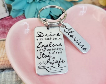 Drive with Confidence, Stay Safe Keychain for New Drivers -Personalized Name - Perfect Gift for Teen Drivers and 16th Birthday Celebrations