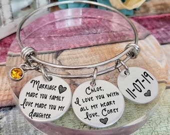 Blended Family Gift, Gift for stepdaughter, Bangle Bracelet, Adoption Jewelry, Step Daughter Gift, Adoptive Foster Parent Gift, ENGRAVED