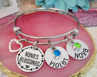 Custom Nana Jewelry, Personalized Grandma Bracelet, Nana Bracelet, Grandma Gift, Custom Gift, Engraved Bracelet, Nana's Blessings, Bangle