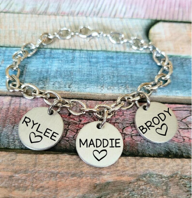 Grandma Gift Personalized Bracelet With Grandkids Names Etsy