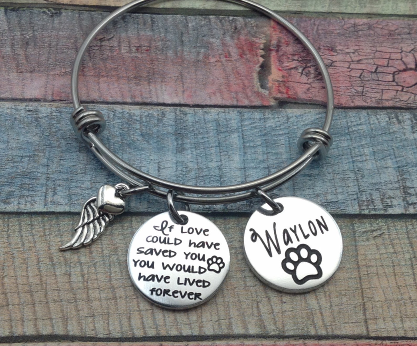 Dog Memorial Bracelet Pet Loss Jewelry Cat Memorial Bangle Etsy