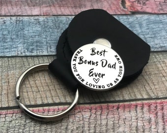 Bonus Dad, Thank you for loving us as your own, Step Dad Key Ring, Stepdad gift, custom key ring for Step Dad, Step Father Gift