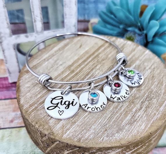 Gigi Bracelet Personalized With Grandkids Names and Birthstones