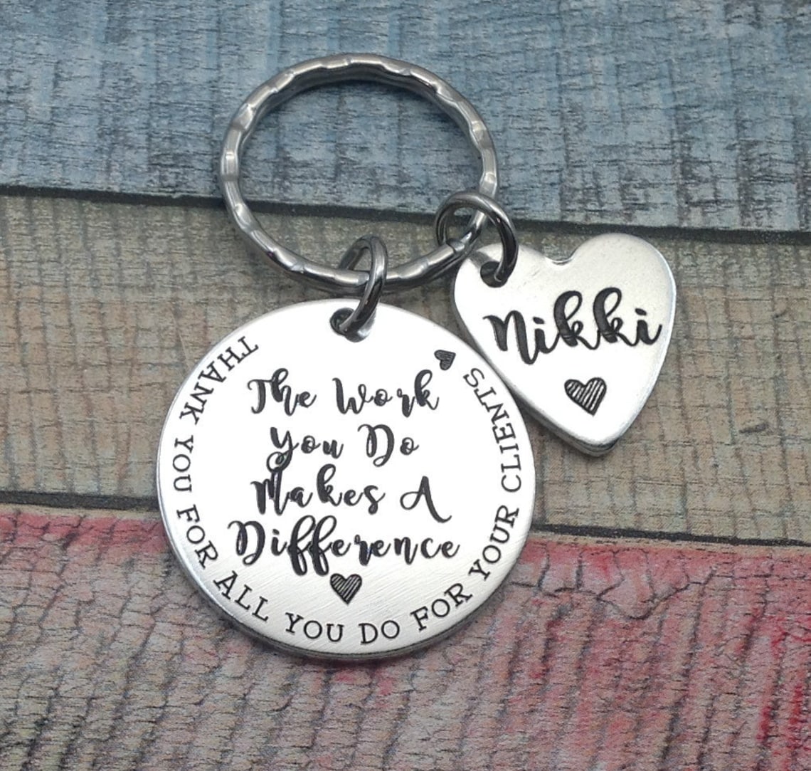 Stamped metal keychain.