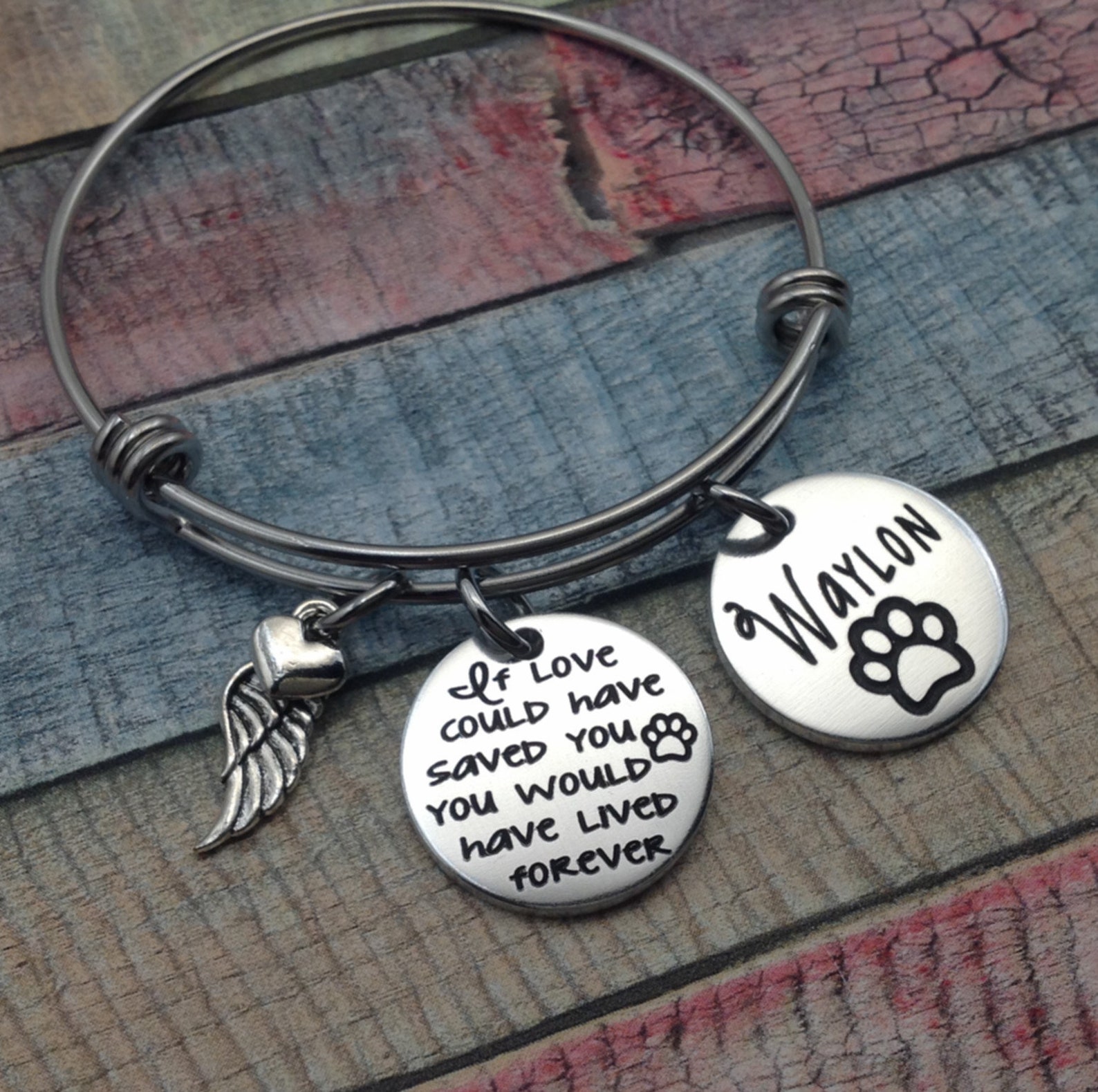 Dog Memorial Bracelet Pet Loss Jewelry Cat Memorial Bangle Etsy