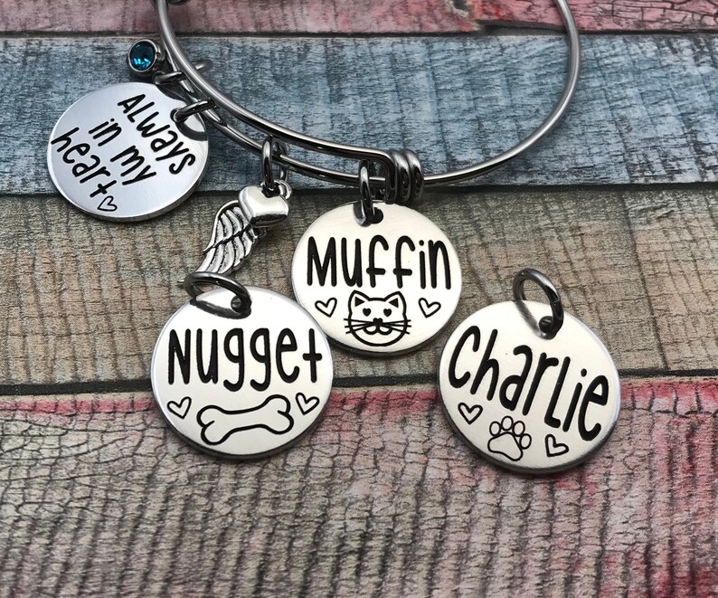 Cat Memorial Gift Dog Death Gift Memorial Bangle Custom Bracelet Loss of Dog Dog memory Bracelet Always in my heart Pet Loss Gift