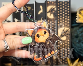 Kawaii Broccoli Dragon Cat Fourth Wing Onyx Storm geïnspireerd glitter acryl sleutelhanger - OFFICIEEL LICENTIE