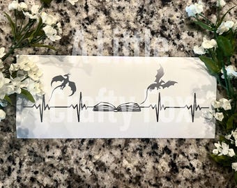 Fantasy Book Dragon Heartbeat Vinyl Decal