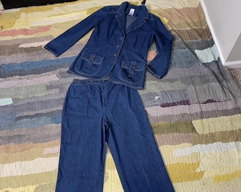 denim trouser suit