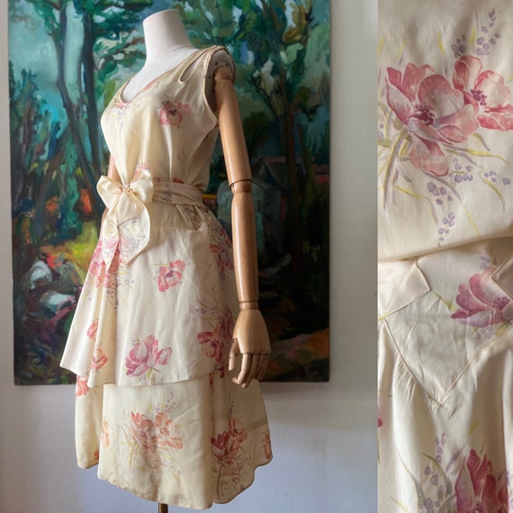 1930s  cream floral print bias cut dress - image 3