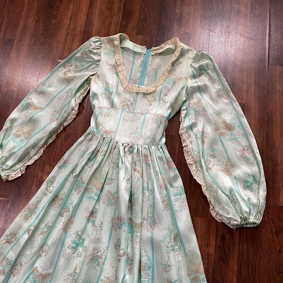 1960s Seafoam Green Striped Novelty Print Dress Wi