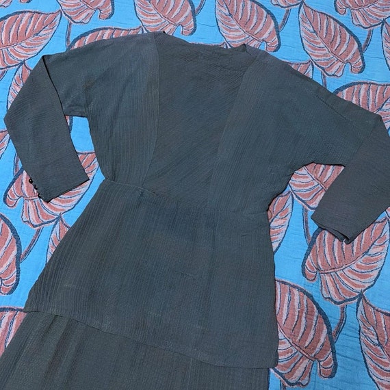 1930s Stunning Deep Sea Green Crape Drape Dress