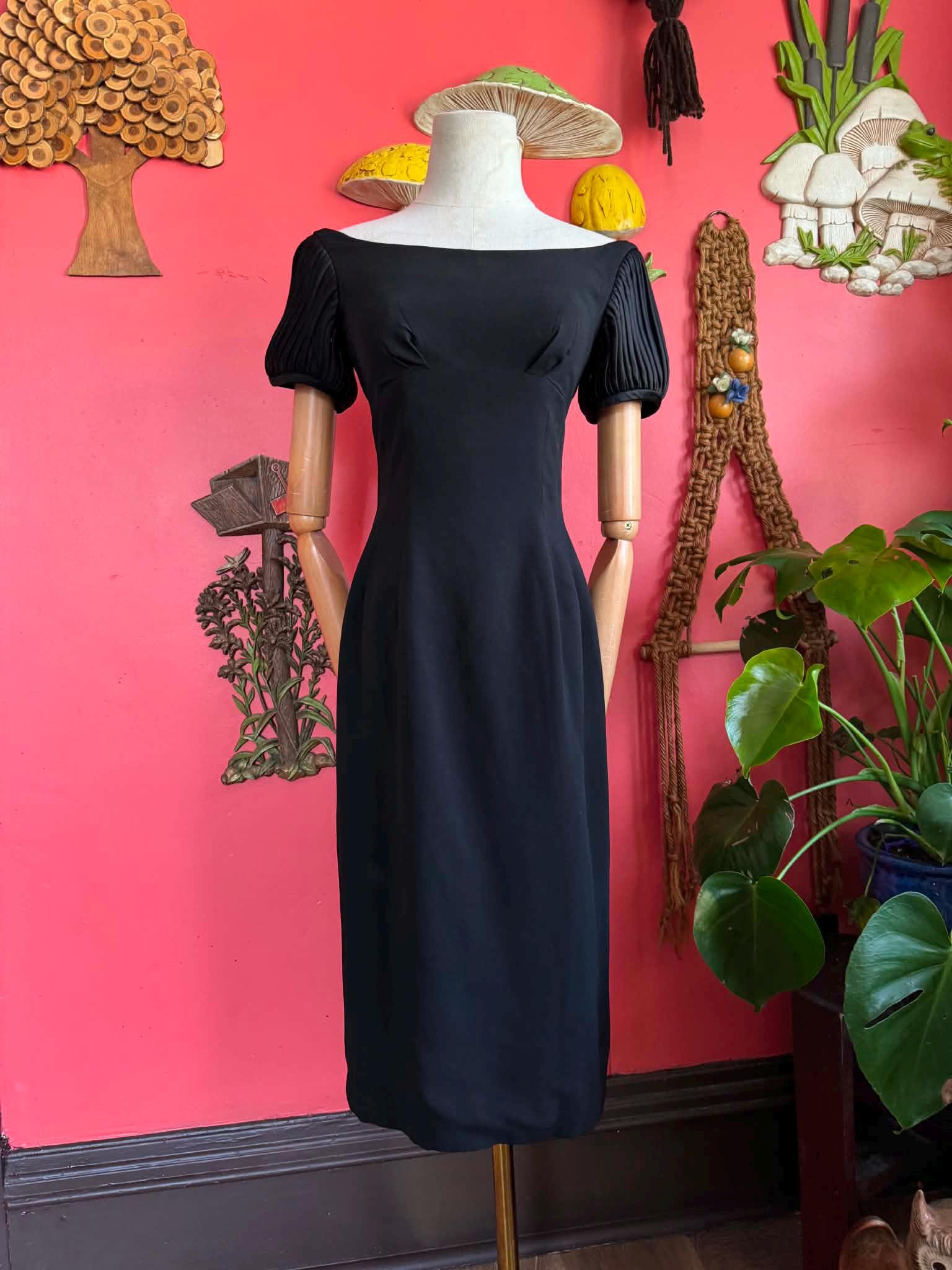1950s rayon cage sleeve sheath dress