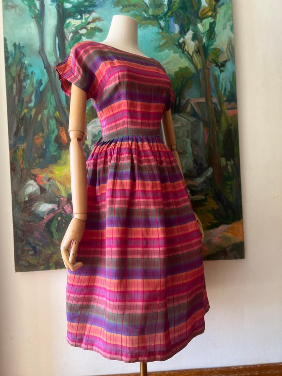 1950s  rainbow striped fit and flare dress - image 3