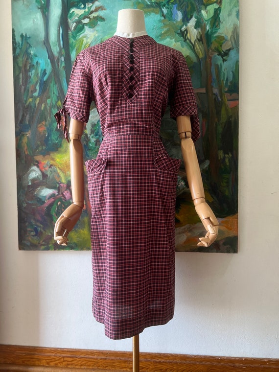 1950s  Red Plaid Sheath Dress