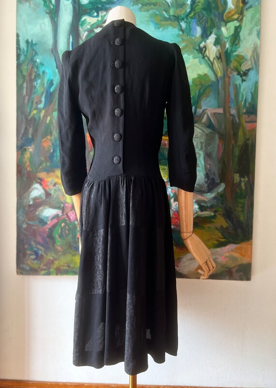 1930s  early 40s black crepe dress - image 7